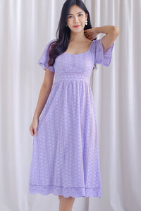 Anastasia Eyelet Sleeved Midi Dress In Lilac