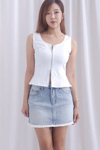 Anastasia Pleated Trim Denim Skirt In Light Wash