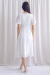Anissa Flare Sleeve Pleated Dress In White