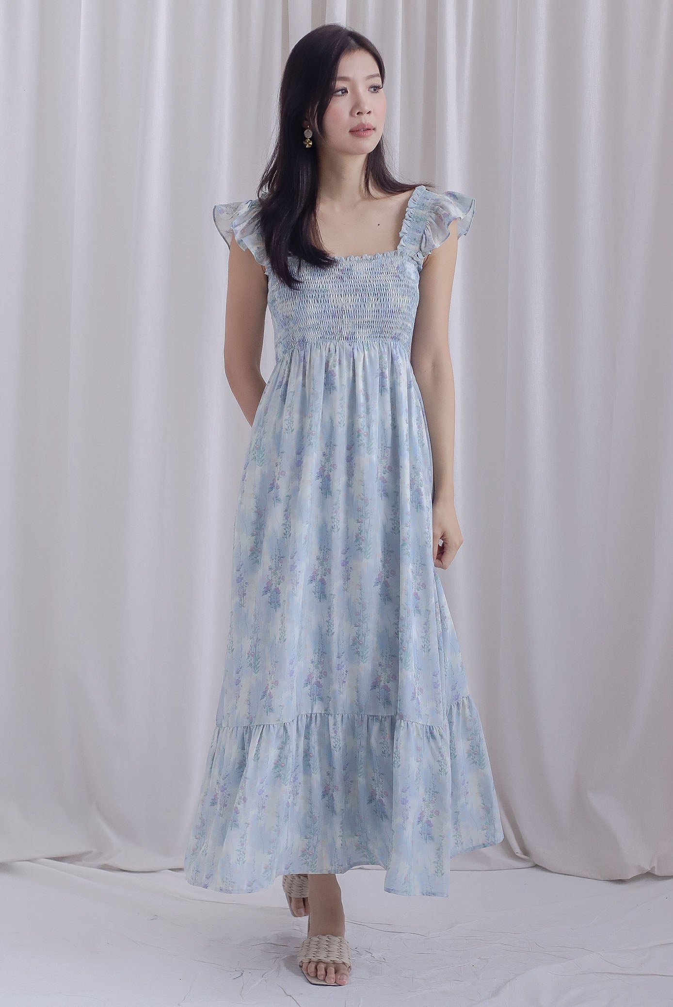 Anna Floral Ruffle Strap Smocked Maxi Dress