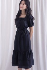 Antoinette Sashed Pintuck Hem Maxi Dress In Black