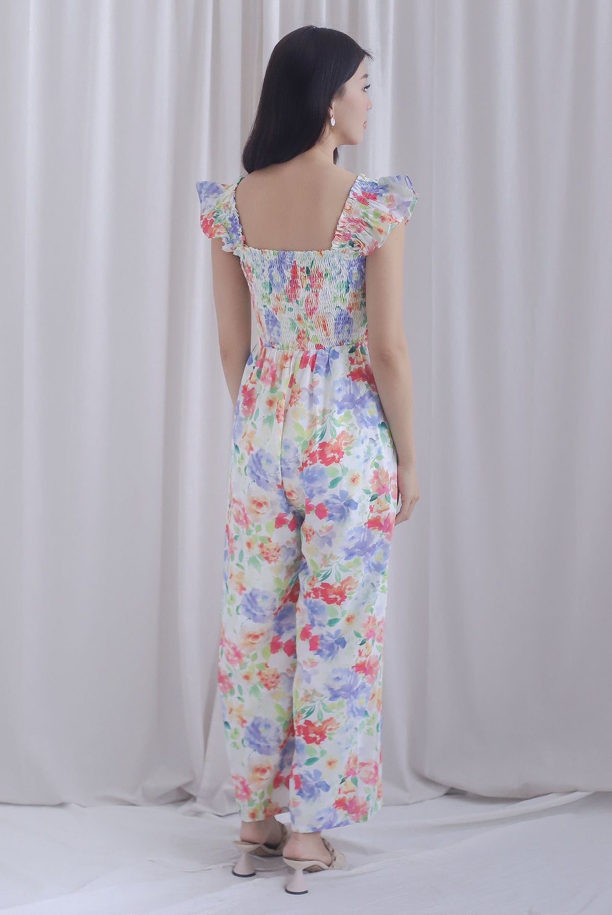 Flower Ruffle Jumpsuit Archie Ruffle Strap Smocked Jumpsuit In Vibrant Floral – The Design Closets