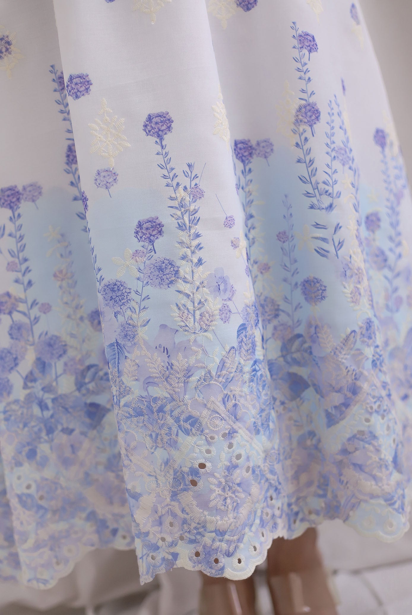 Ariel Watercolour Embro Smocked Maxi Dress In Blue