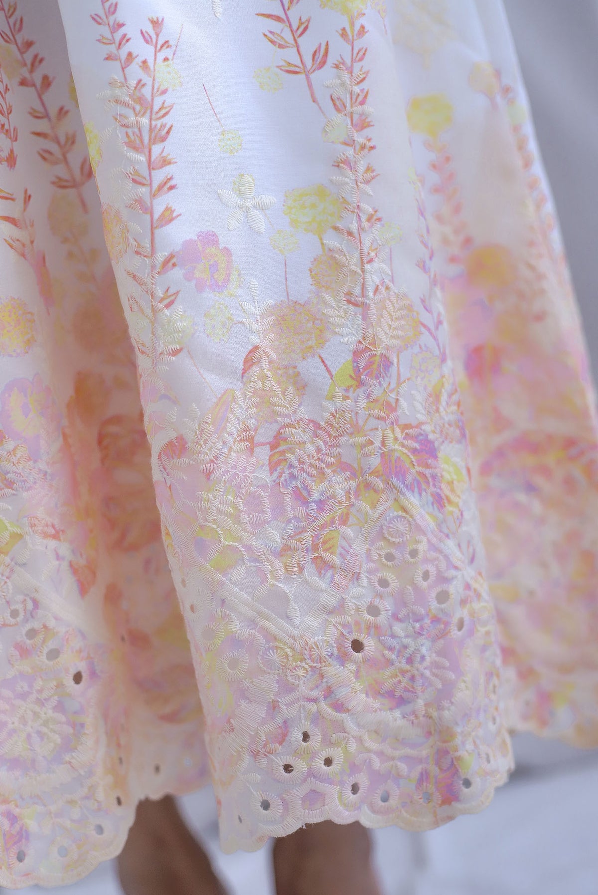 Ariel Watercolour Embro Smocked Maxi Dress In Orange