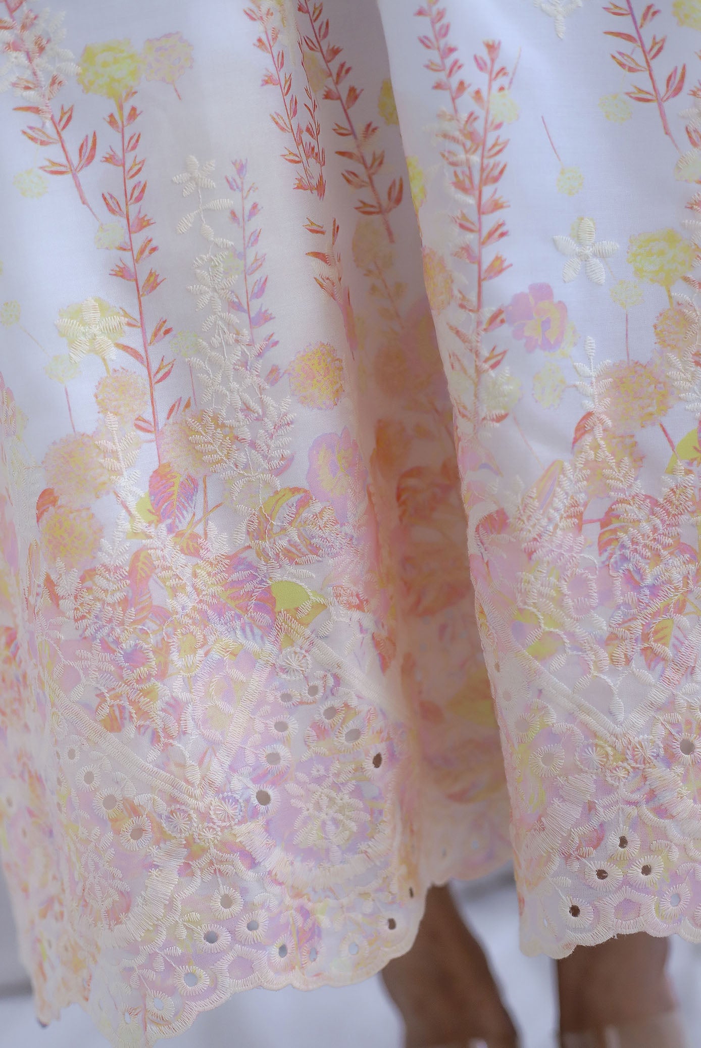 Ariel Watercolour Embro Smocked Maxi Dress In Orange