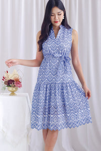 Arrie Embro Oriental Collar Tiered Dress In Blue