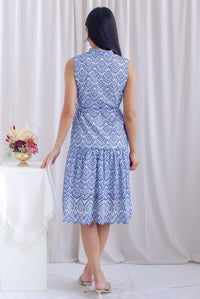 Arrie Embro Oriental Collar Tiered Dress In Blue