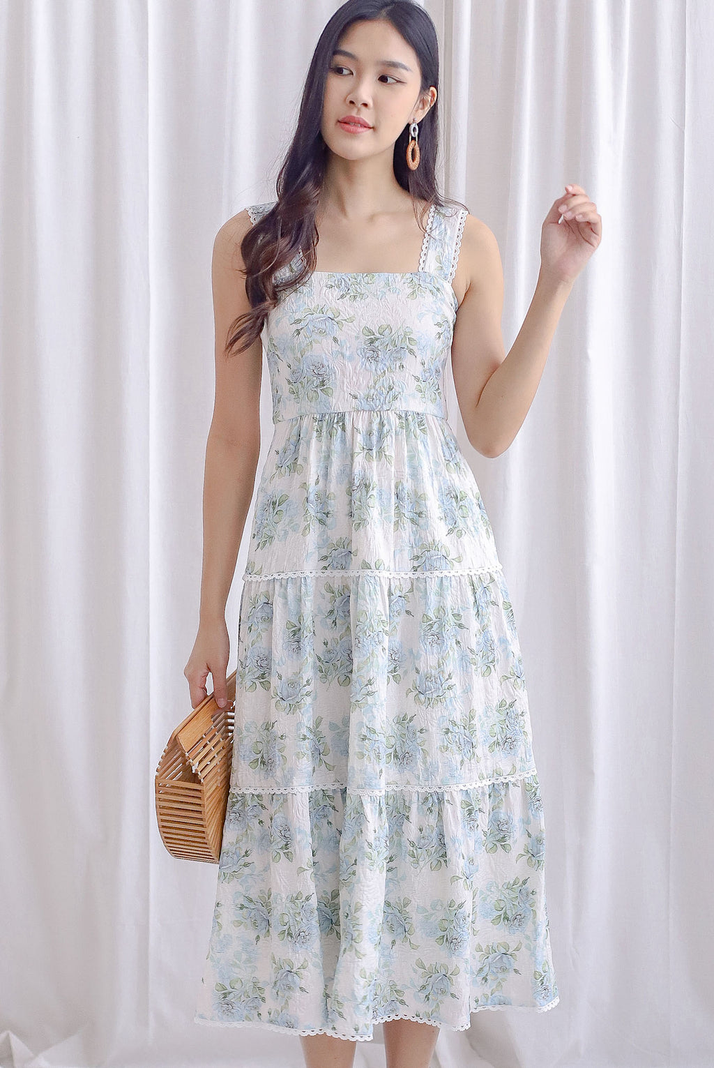 *Premium* Aryn Emboss Floral Lattice Strap Maxi Dress In Blue – The ...