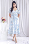 Auden Floral Embro Sleeved Overlap Maxi Dress In Blue