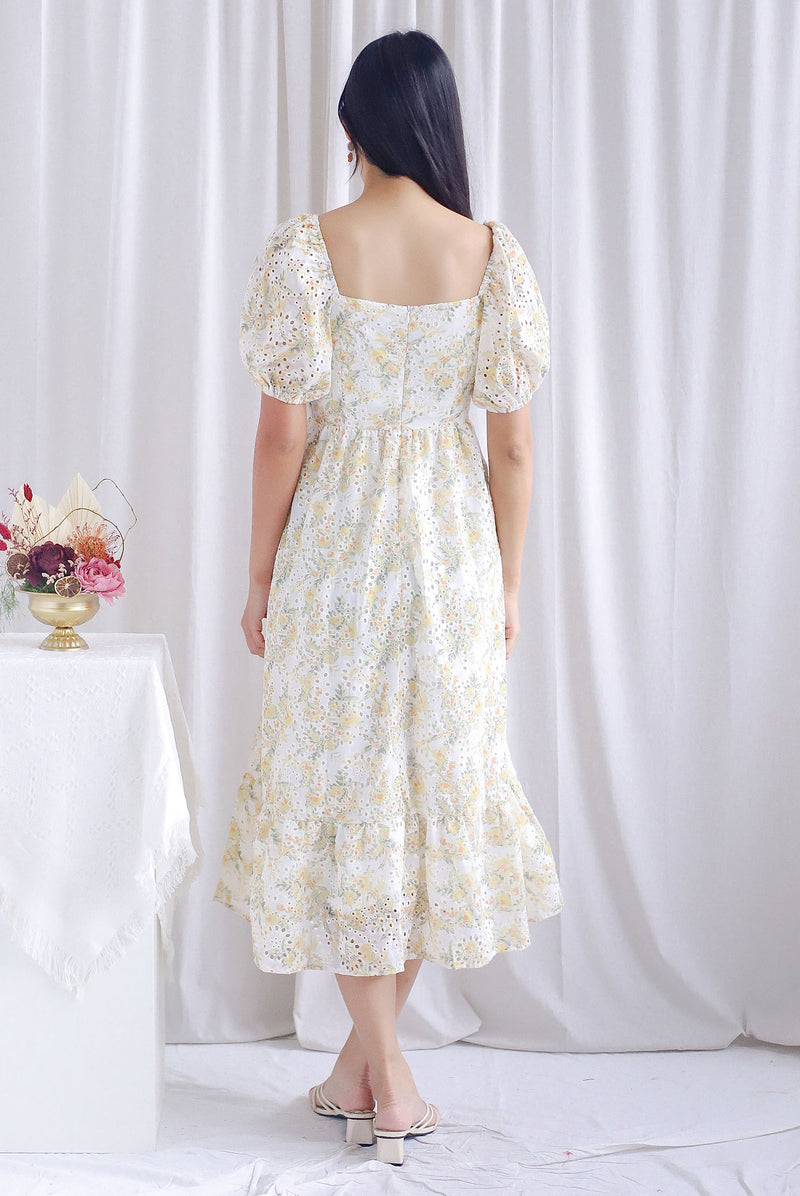 Auden Floral Embro Sleeved Overlap Maxi Dress In Yellow