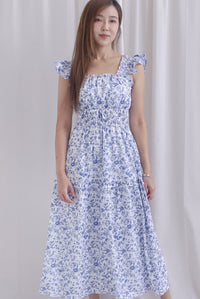 Aurell Thick Waist Ruffle Sleeve Maxi Dress In Blue Floral