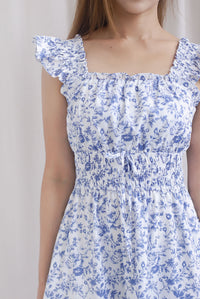 Aurell Thick Waist Ruffle Sleeve Maxi Dress In Blue Floral