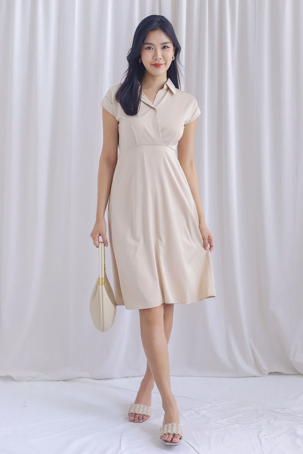 Ava Overlap Front Satin Dress In Cream