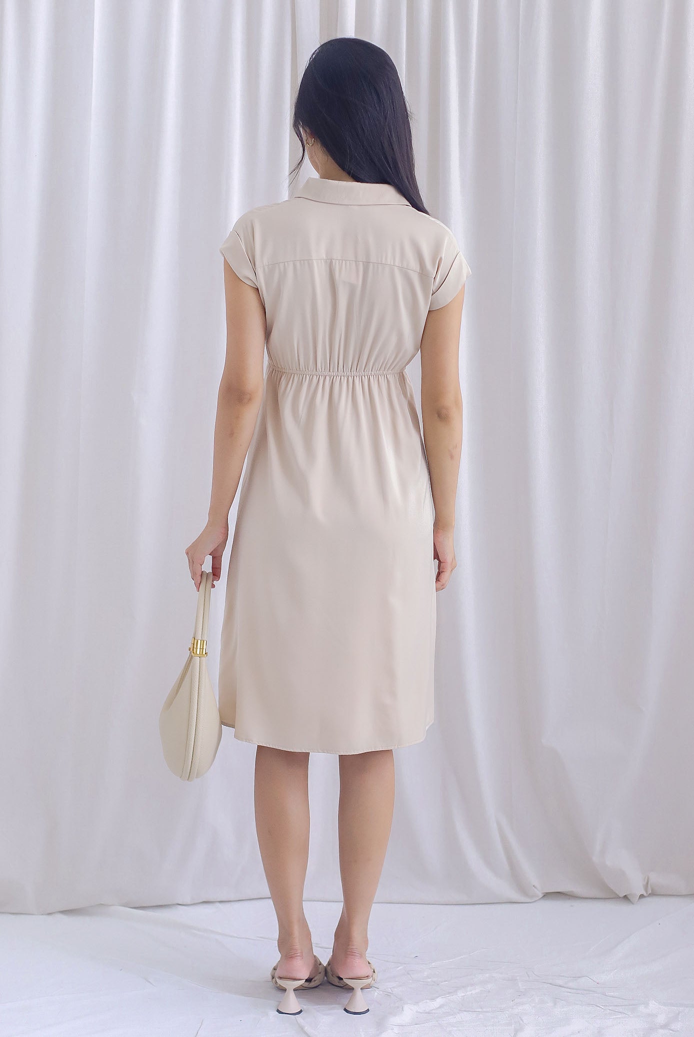 Ava Overlap Front Satin Dress In Cream