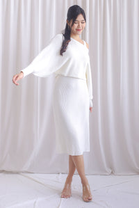 Bailee Two Piece Puffy Sleeve Knit Set In White