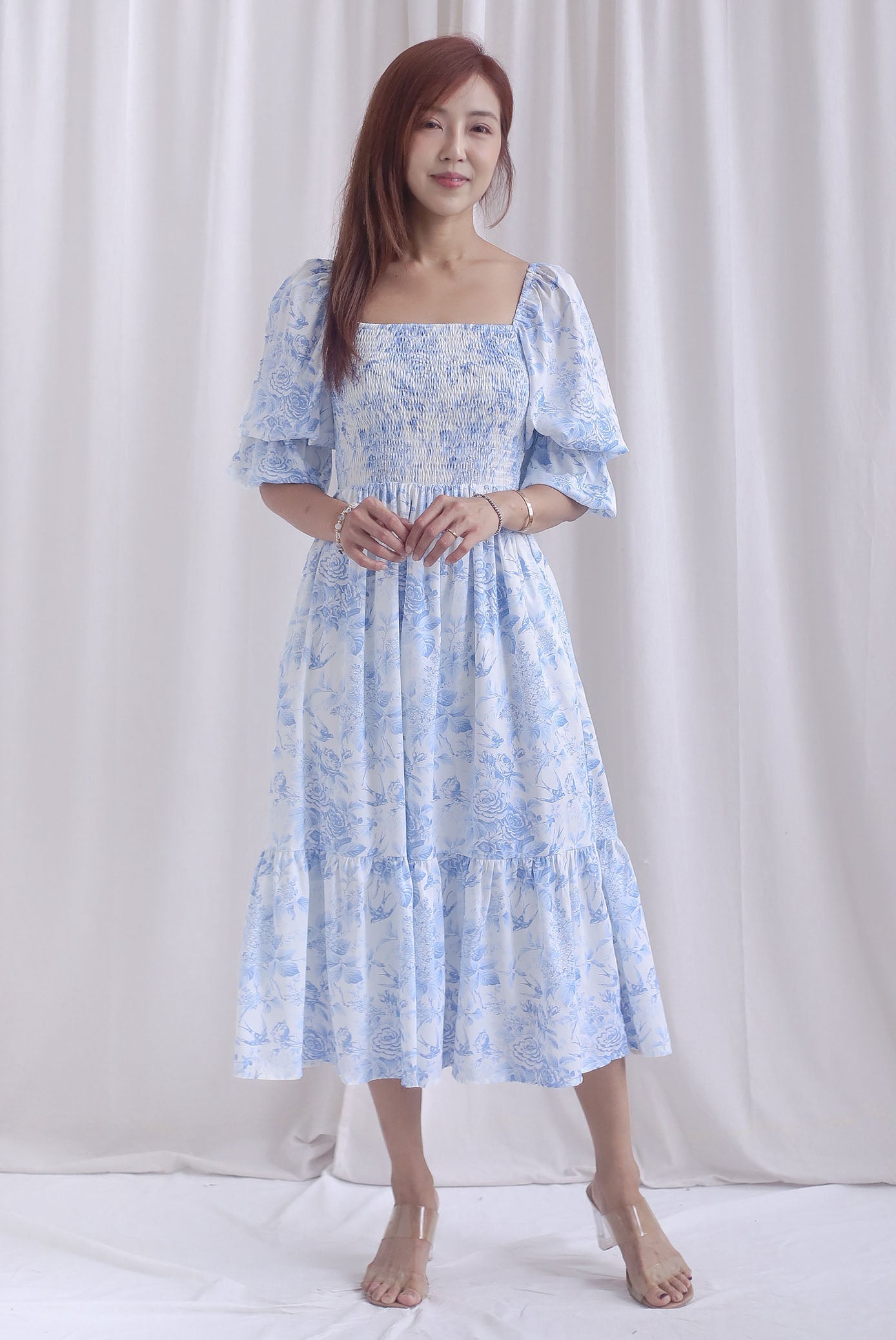 [BY TDC LABEL] Basha Tiered Puffy Sleeve Maxi Dress In Blue