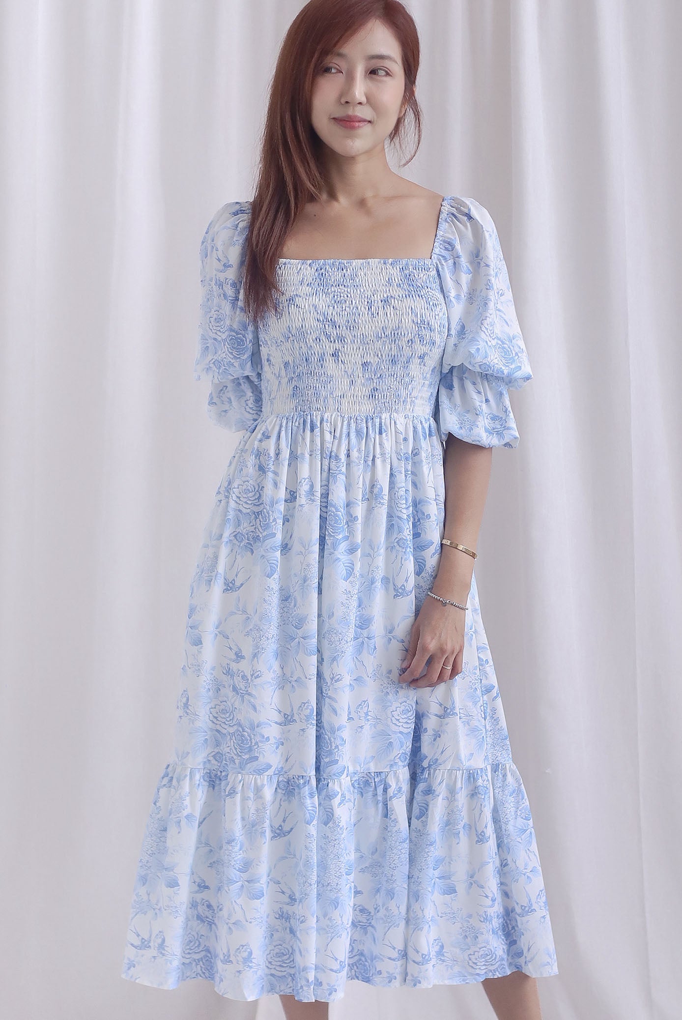 [BY TDC LABEL] Basha Tiered Puffy Sleeve Maxi Dress In Blue