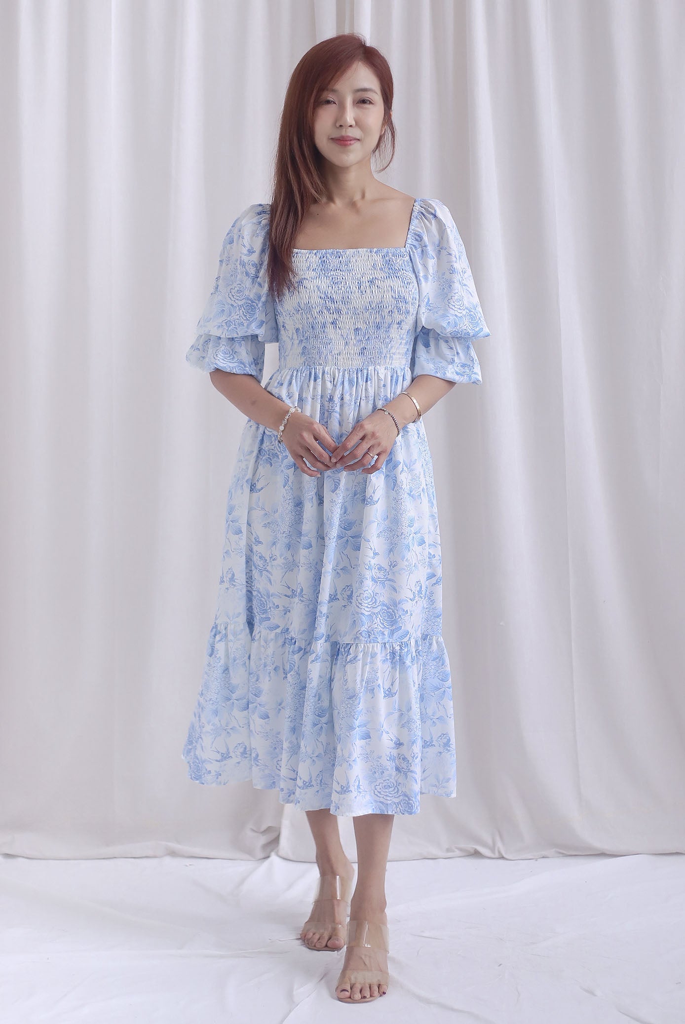 [BY TDC LABEL] Basha Tiered Puffy Sleeve Maxi Dress In Blue