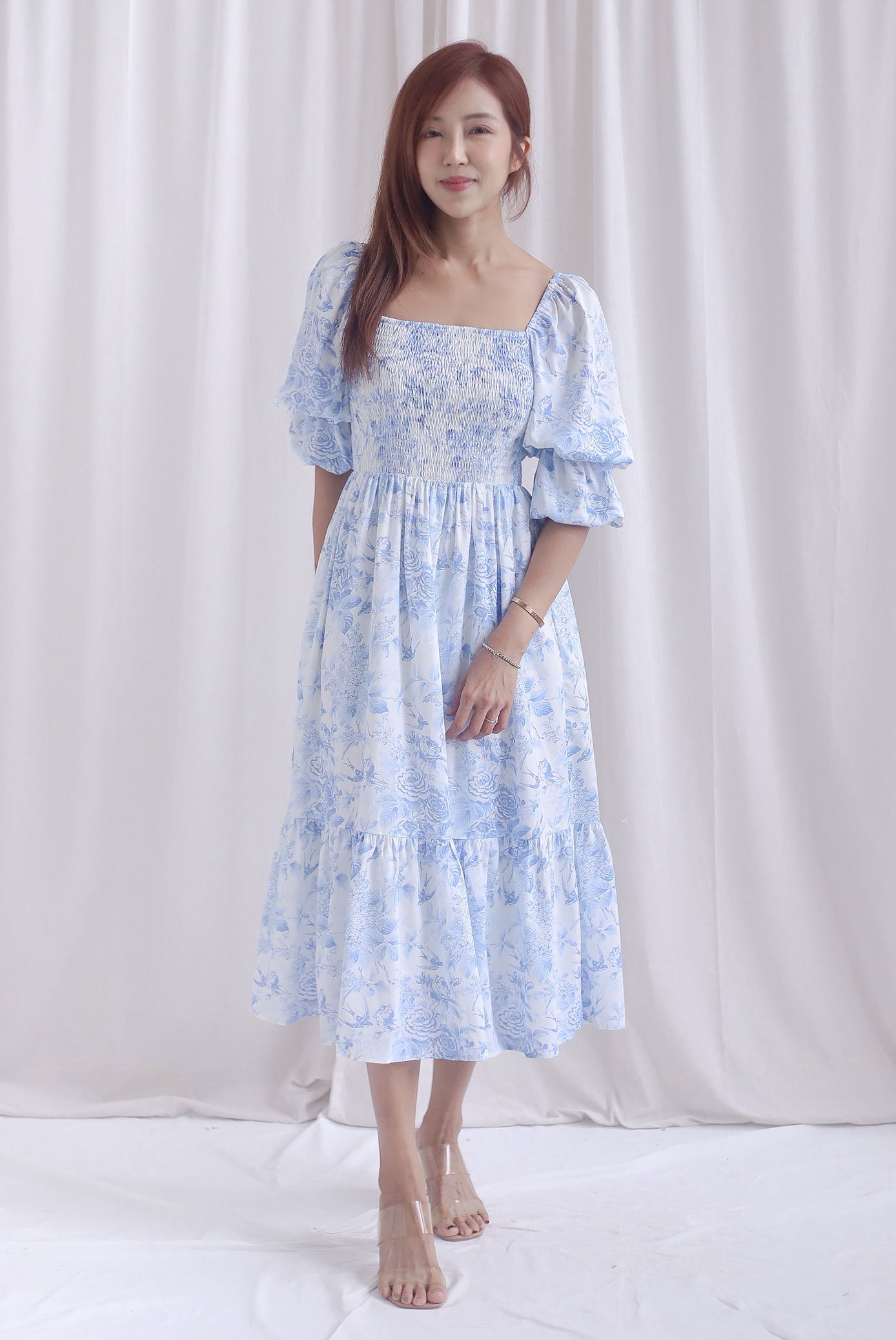 [BY TDC LABEL] Basha Tiered Puffy Sleeve Maxi Dress In Blue