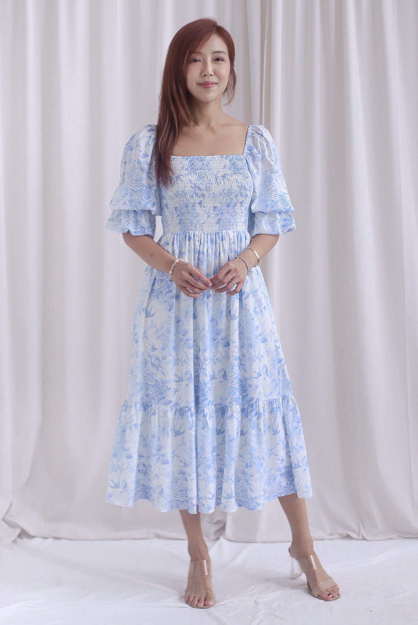 [BY TDC LABEL] Basha Tiered Puffy Sleeve Maxi Dress In Blue
