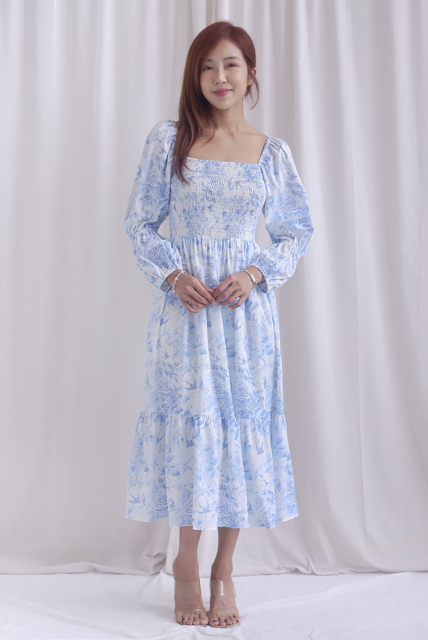 [BY TDC LABEL] Basha Tiered Puffy Sleeve Maxi Dress In Blue
