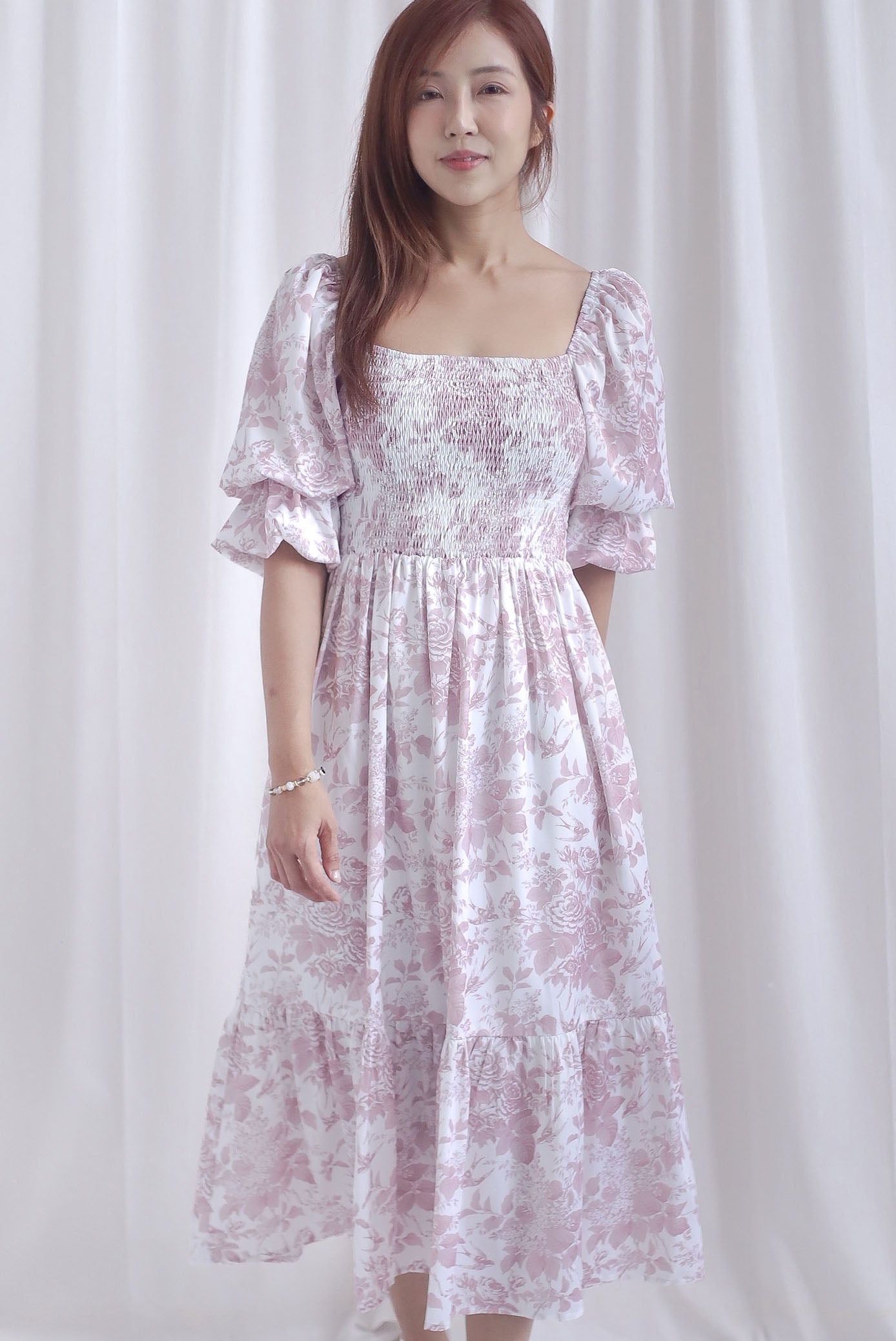 [BY TDC LABEL] Basha Tiered Puffy Sleeve Maxi Dress In Mauve Pink