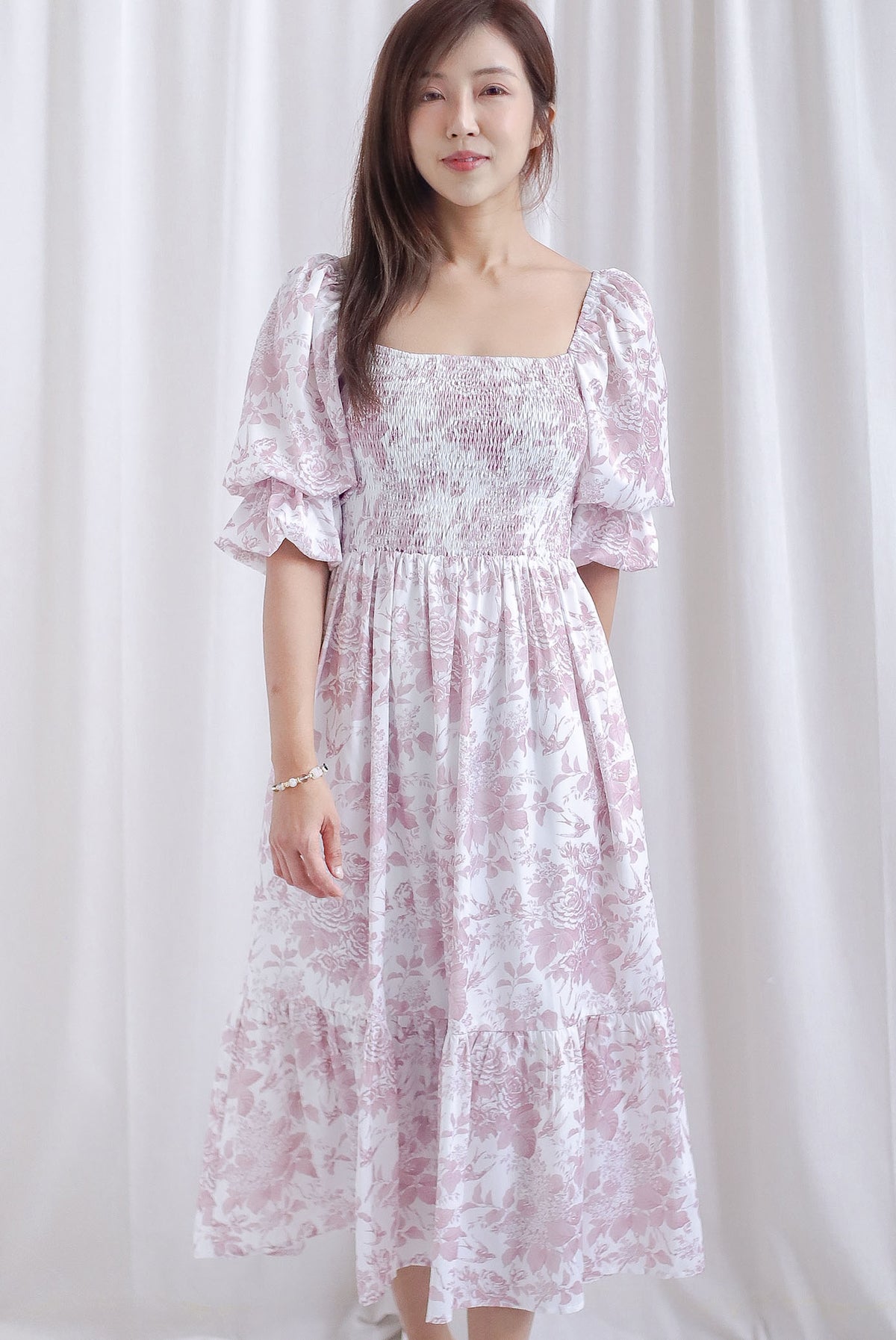 [BY TDC LABEL] Basha Tiered Puffy Sleeve Maxi Dress In Mauve Pink