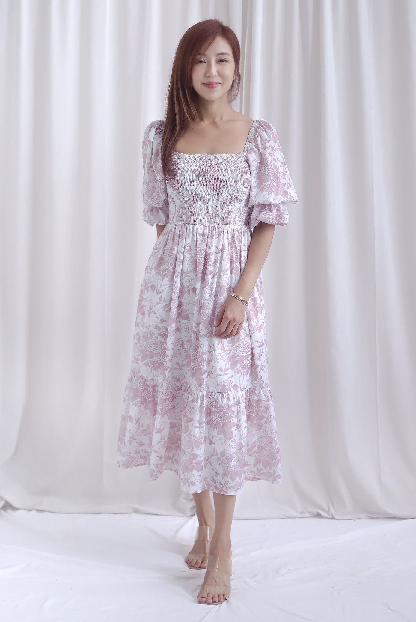 [BY TDC LABEL] Basha Tiered Puffy Sleeve Maxi Dress In Mauve Pink