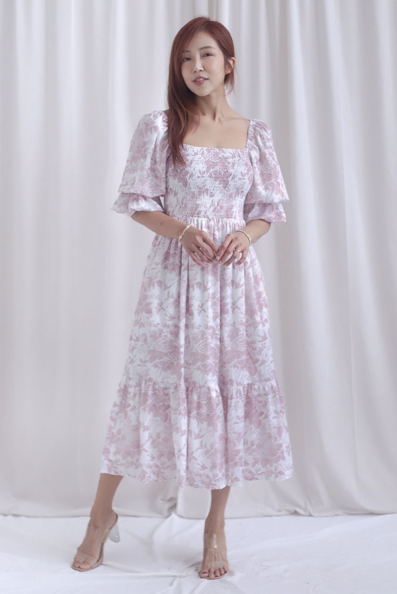 [BY TDC LABEL] Basha Tiered Puffy Sleeve Maxi Dress In Mauve Pink