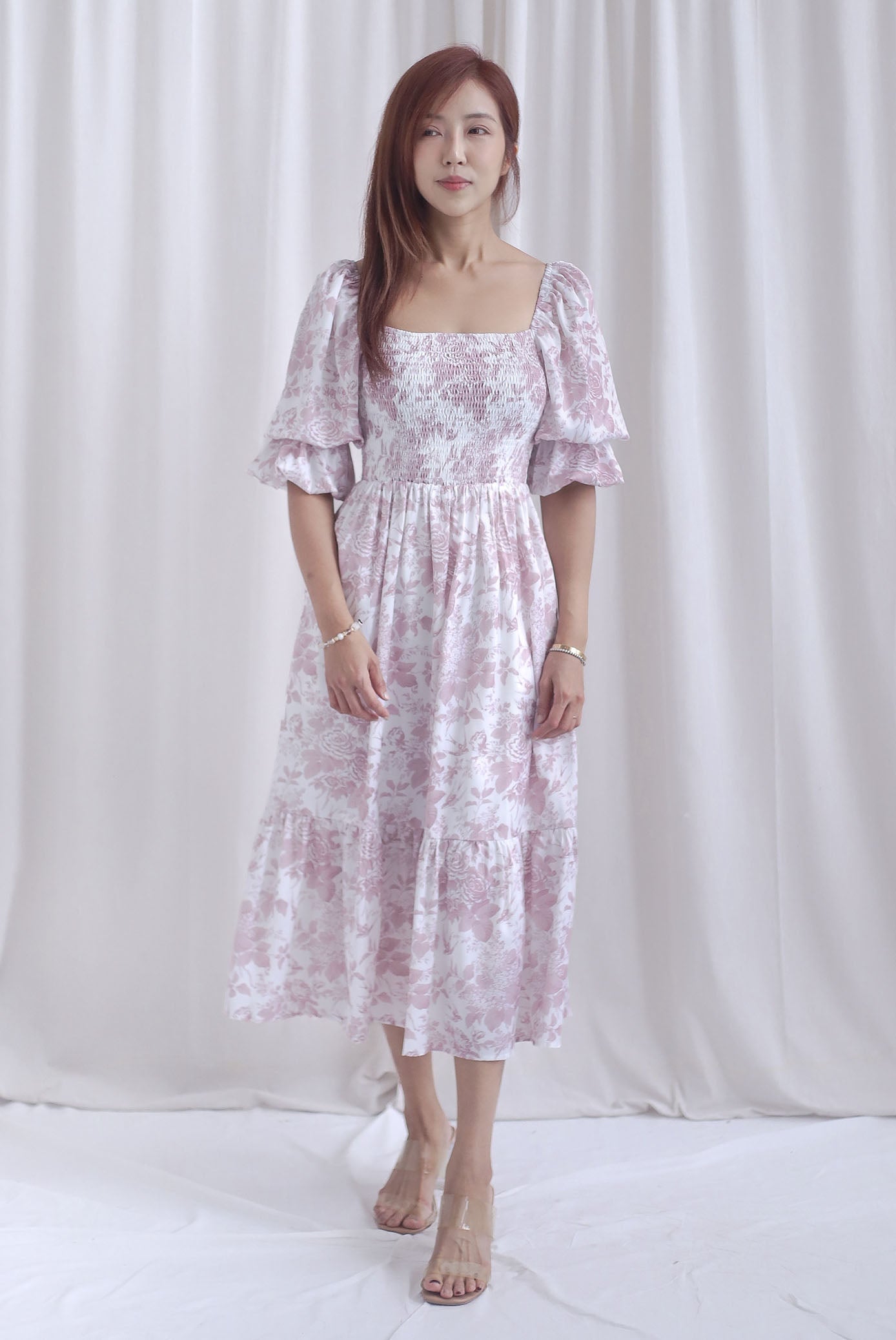 [BY TDC LABEL] Basha Tiered Puffy Sleeve Maxi Dress In Mauve Pink