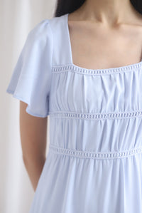 Beatrice Flutter Sleeve Lattice Tier Maxi Dress In Skyblue
