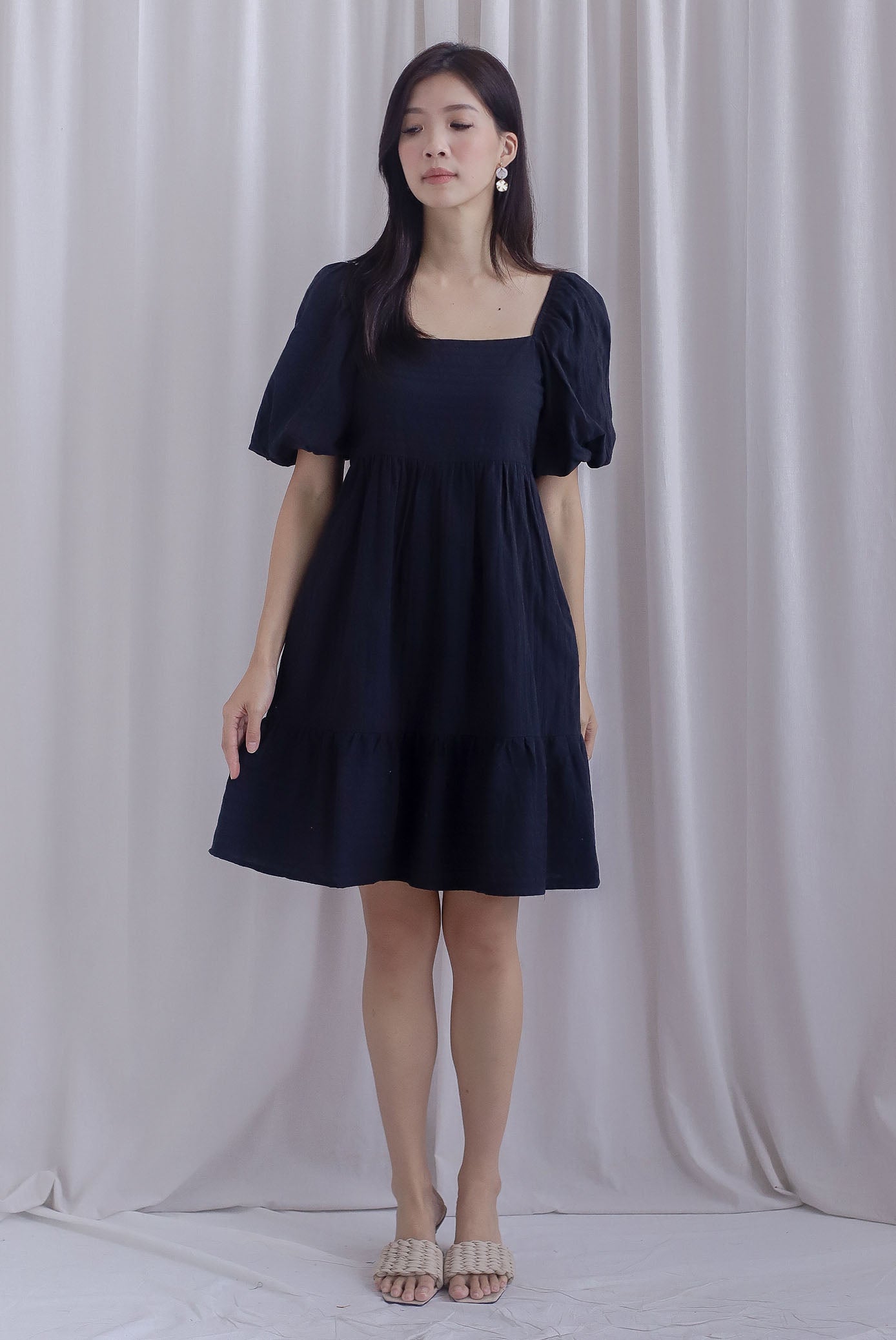 Bella Babydoll Puffy Sleeves Dress In Black The Design Closets Bella Babydoll Puffy Sleeves Dress In Black The Design Closets