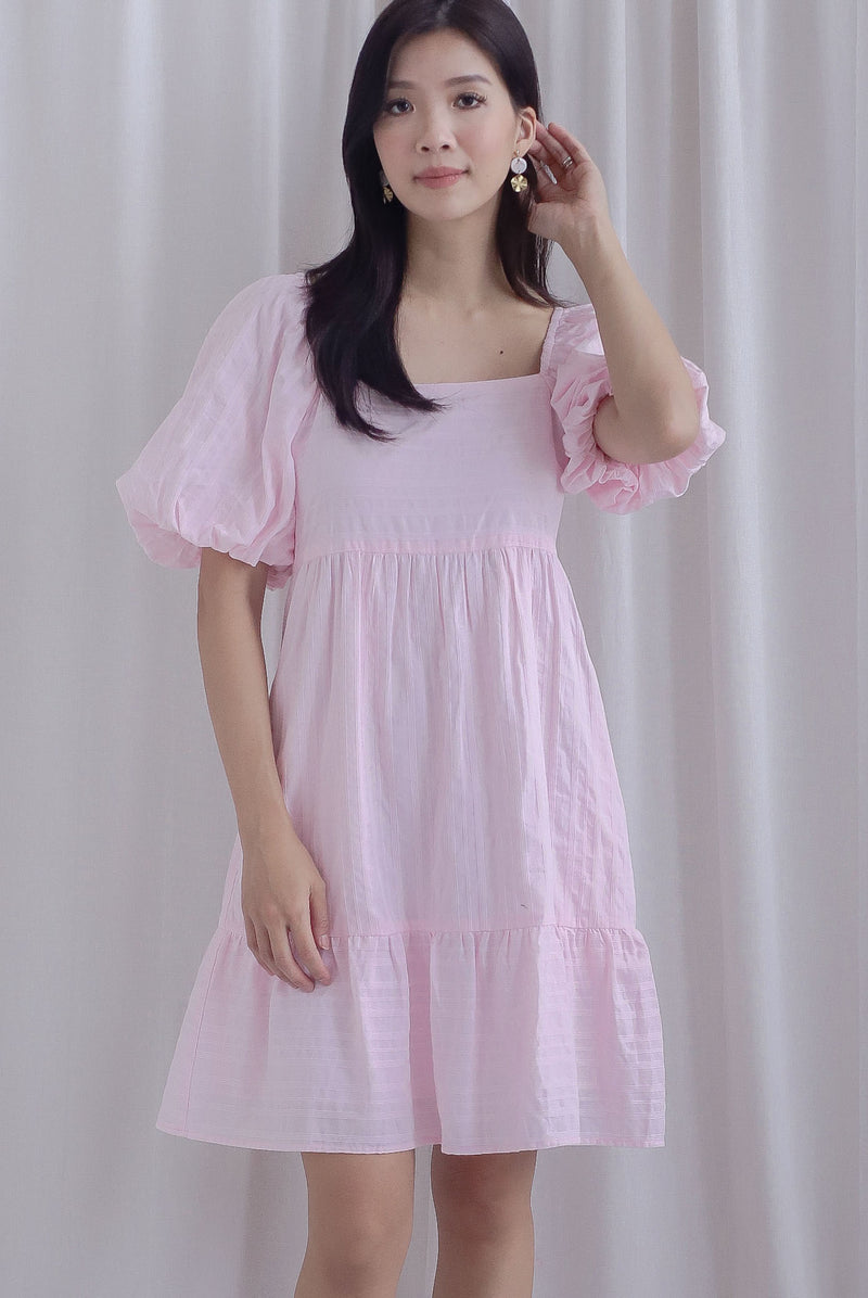 Bella Babydoll Puffy Sleeves Dress In Pink