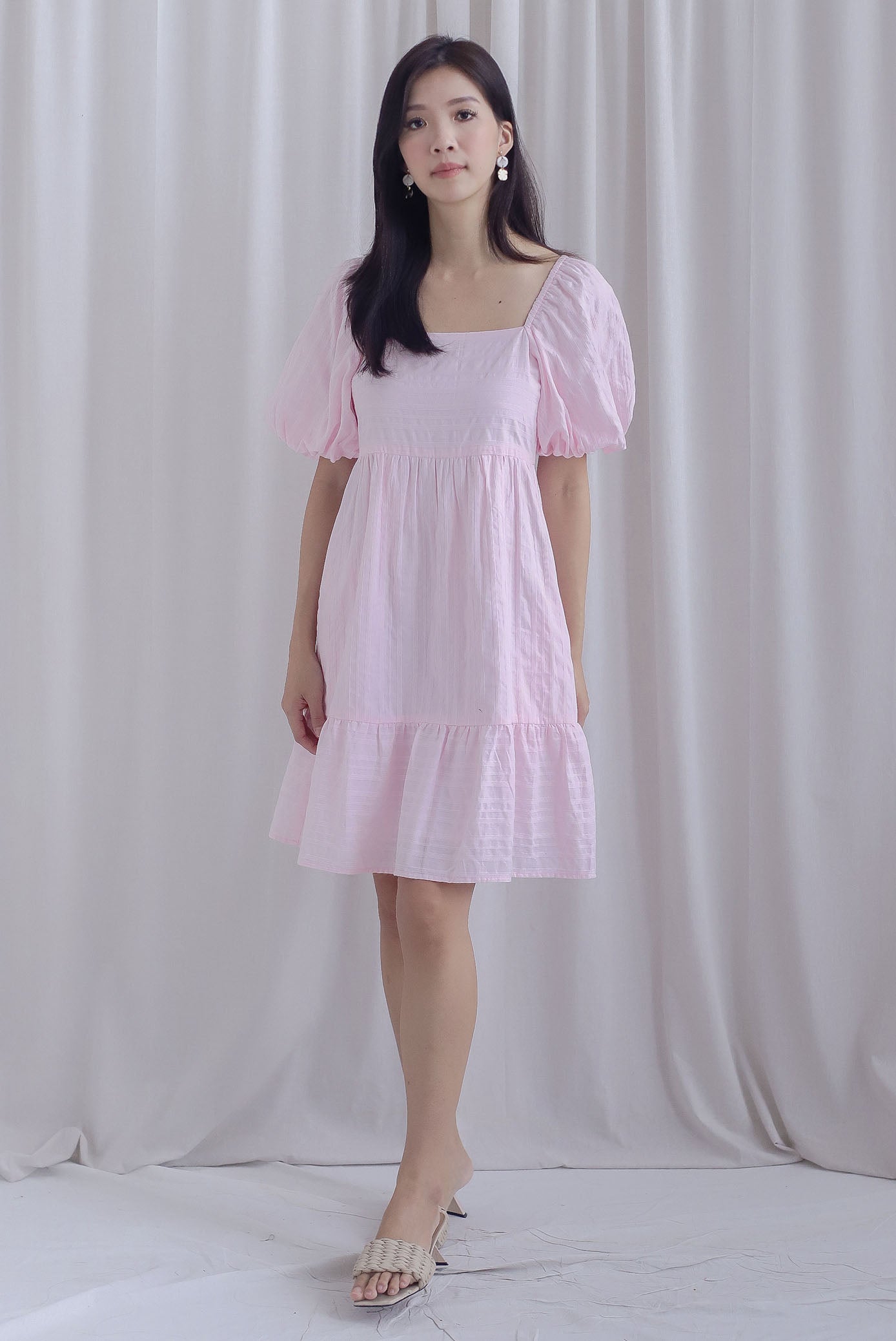 Bella Babydoll Puffy Sleeves Dress In Pink