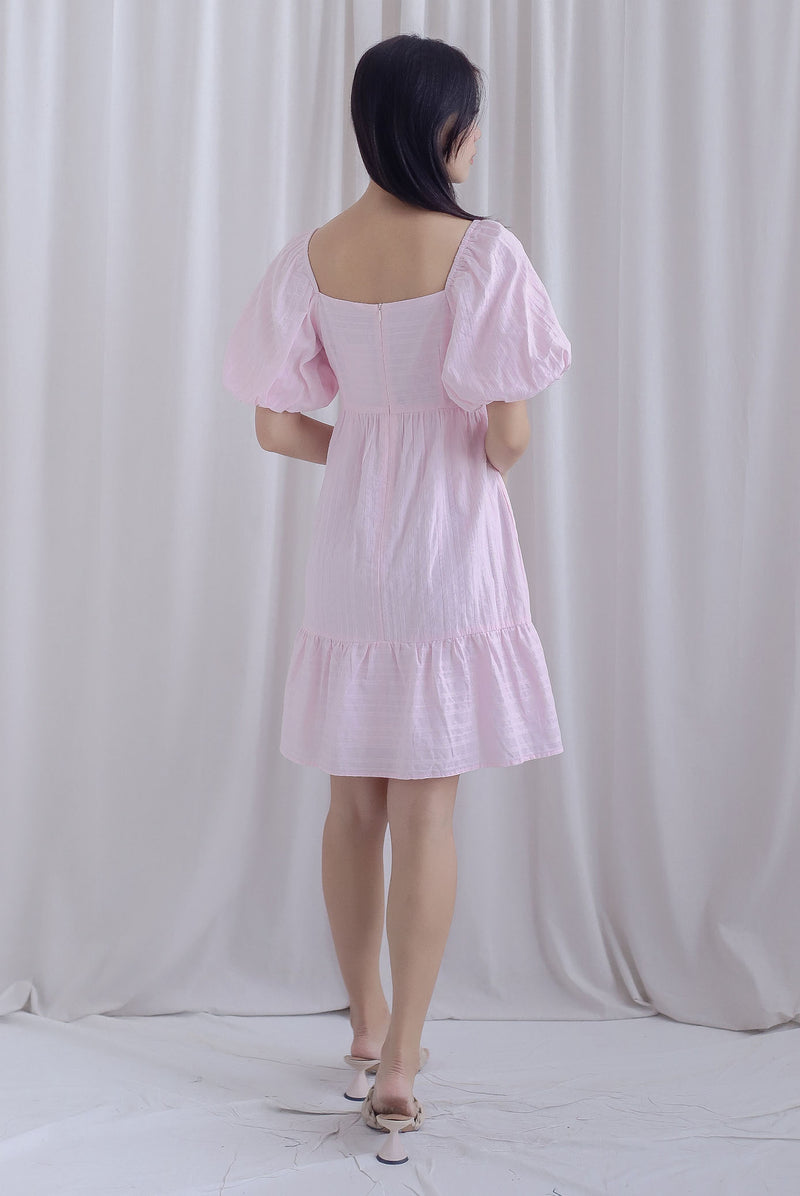 Bella Babydoll Puffy Sleeves Dress In Pink