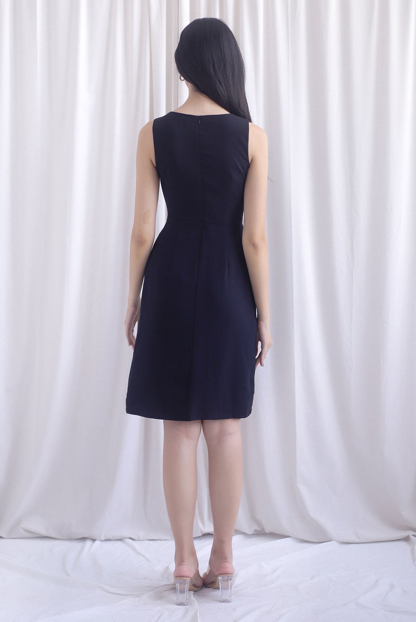 Bethany Pleated Waist Shealth Work Dress In Black