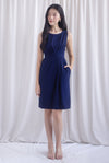 Bethany Pleated Waist Shealth Work Dress In Navy Blue