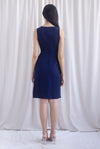 Bethany Pleated Waist Shealth Work Dress In Navy Blue