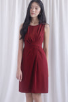 Bethany Pleated Waist Shealth Work Dress In Wine Red