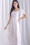 Bevelia Flutter Sleeve Pleated Maxi Dress In Pink Porcelain