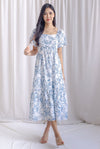 Bevelia Flutter Sleeve Pleated Maxi Dress In Teal Porcelain