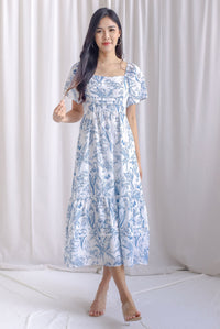 Bevelia Flutter Sleeve Pleated Maxi Dress In Teal Porcelain