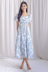 Bevelia Flutter Sleeve Pleated Maxi Dress In Teal Porcelain