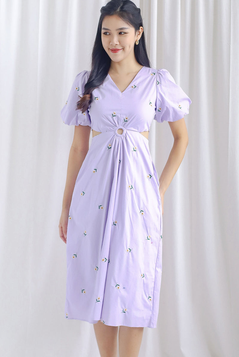 Birkley Loop Cut Out Embro Maxi Dress In Lilac