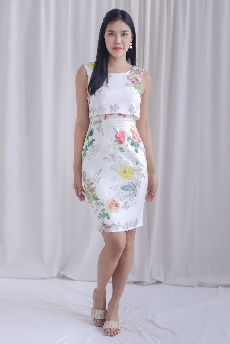 Bloom Oriental Floral Tiered Dress In White