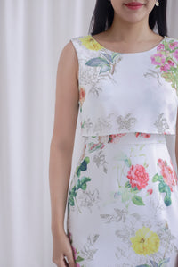 Bloom Oriental Floral Tiered Dress In White