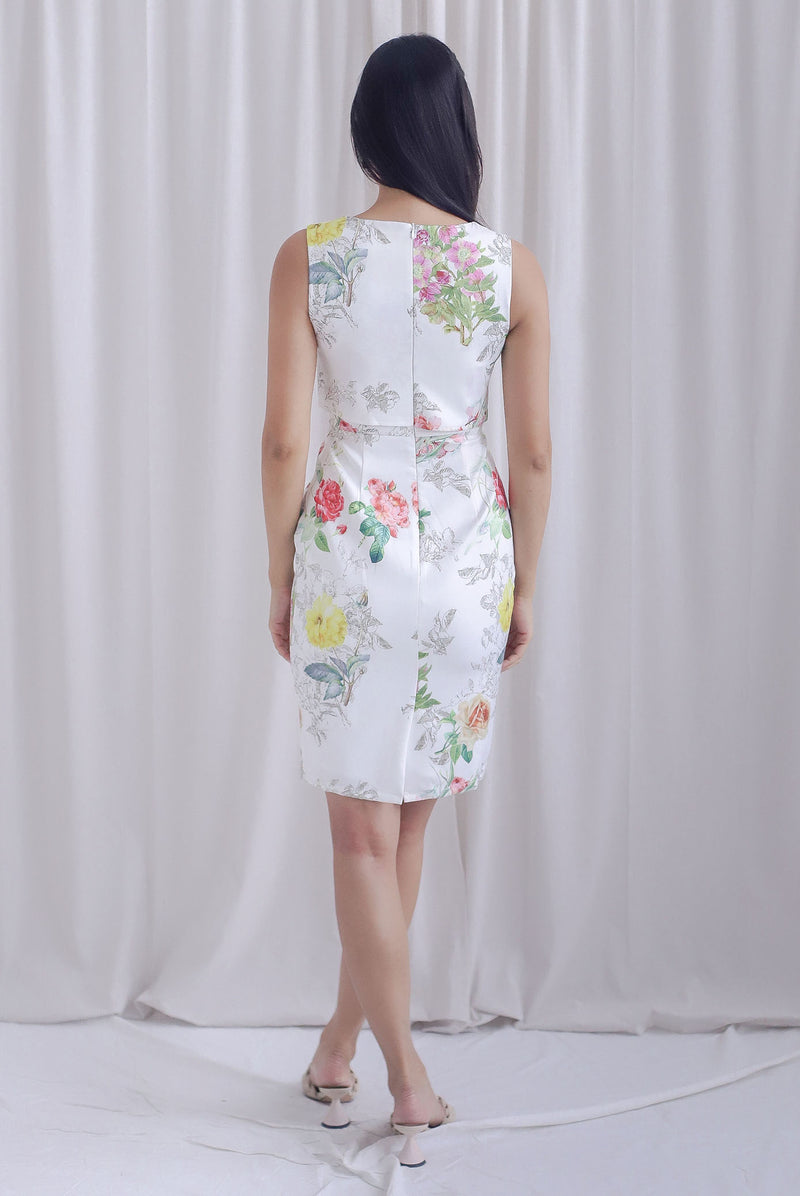 Bloom Oriental Floral Tiered Dress In White