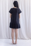 Boston Sleeved Tweed Gold Buttons Pleat Hem Dress In Black