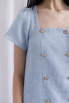 Boston Sleeved Tweed Gold Buttons Pleat Hem Dress In Blue
