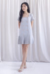 Boston Sleeved Tweed Gold Buttons Pleat Hem Dress In Grey